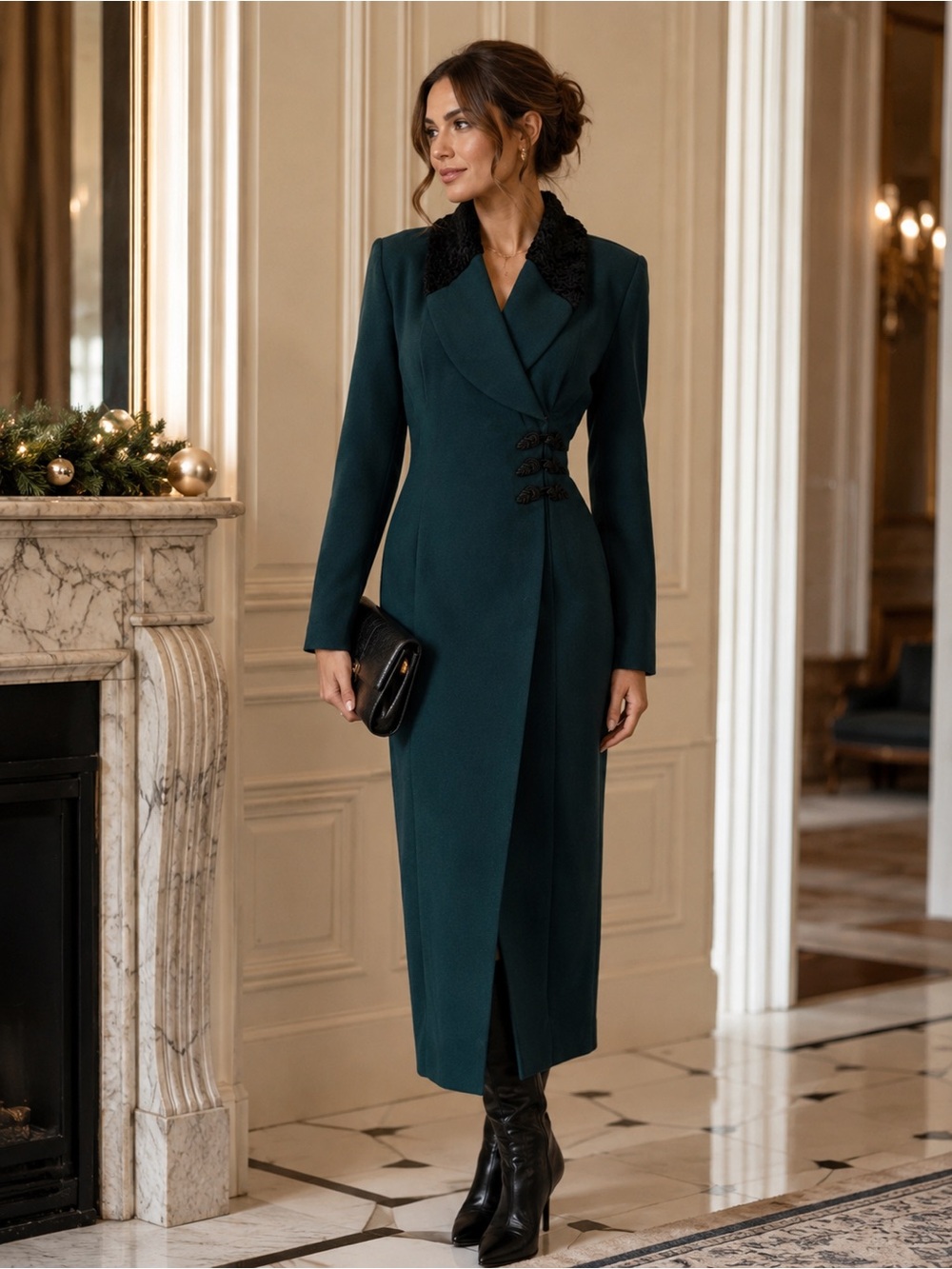 Vintage EXPO Wrap Dress with Faux Lambswool Collar | Size 6 (See Measurements)